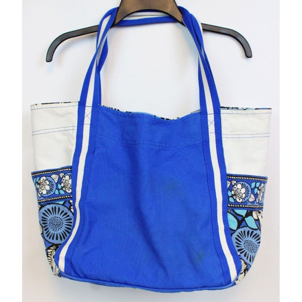 Vera Bradley Large Blue Bayou Tote Bag Pockets Classic Beach Ocean Summer Stripe
